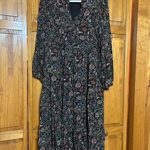 Jessica Howard Black Floral Midi Dress with Pink & Green Accents